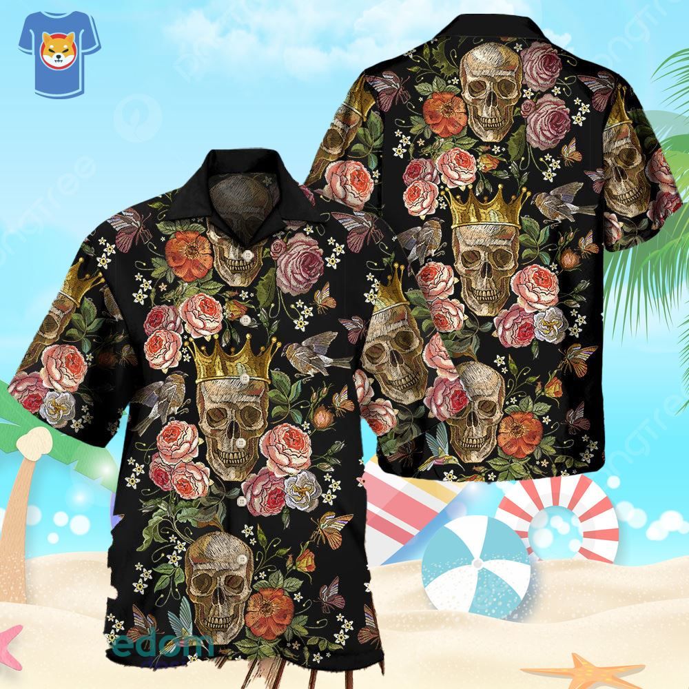 Skull And Flowers Art Hawaiian Shirt For Men And Women