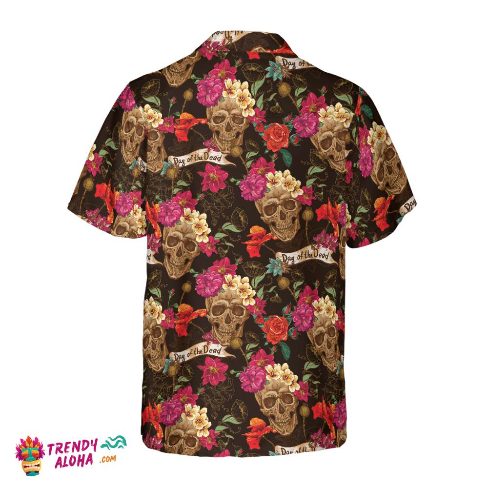 Skull And Flowers Day Of Dead Hawaiian Shirt