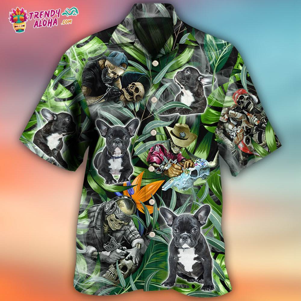 Skull And French Bulldog Tatoo Smoke Tropical Hawaiian Shirt – Trendy Aloha