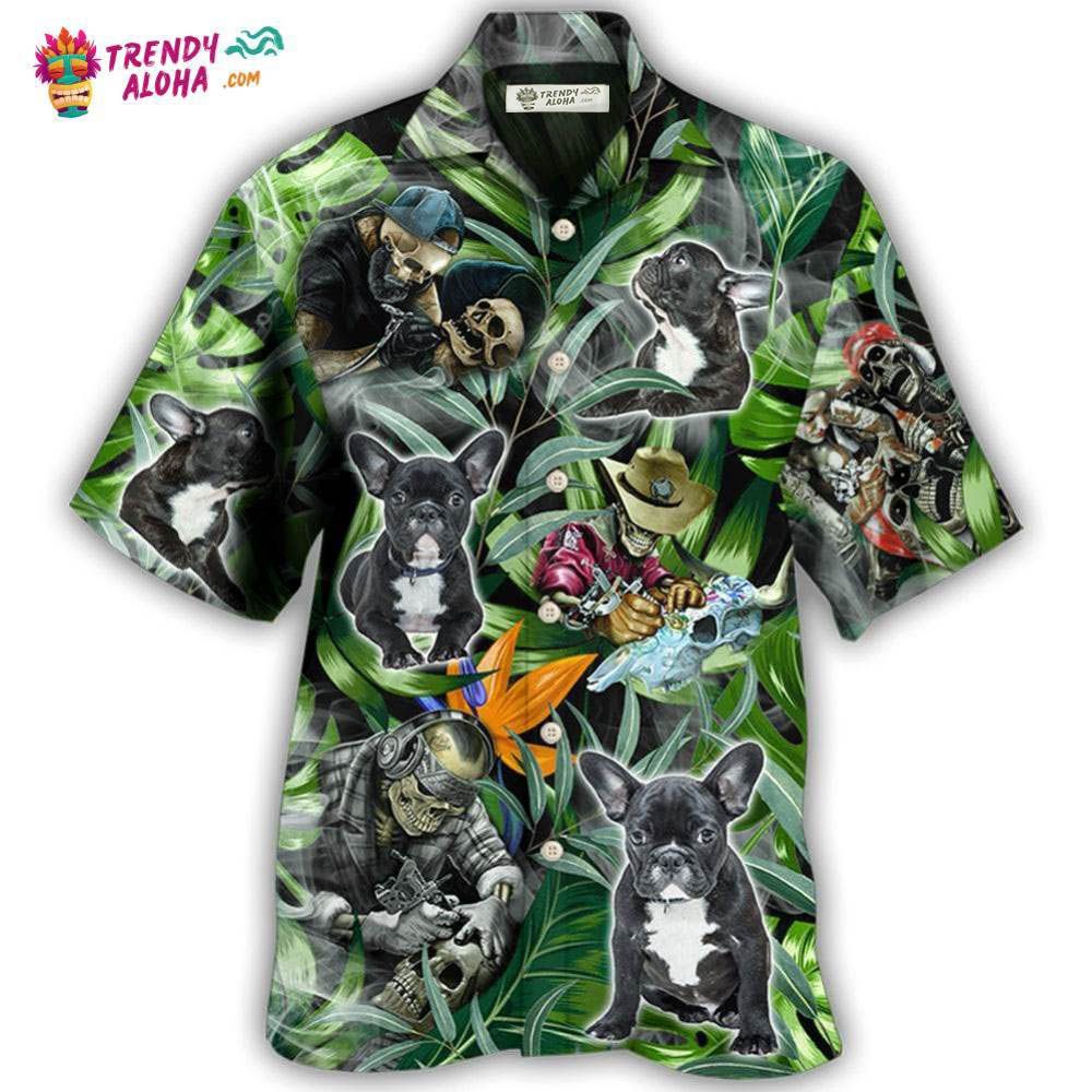 Skull And French Bulldog Tatoo Smoke Tropical Hawaiian Shirt – Trendy Aloha