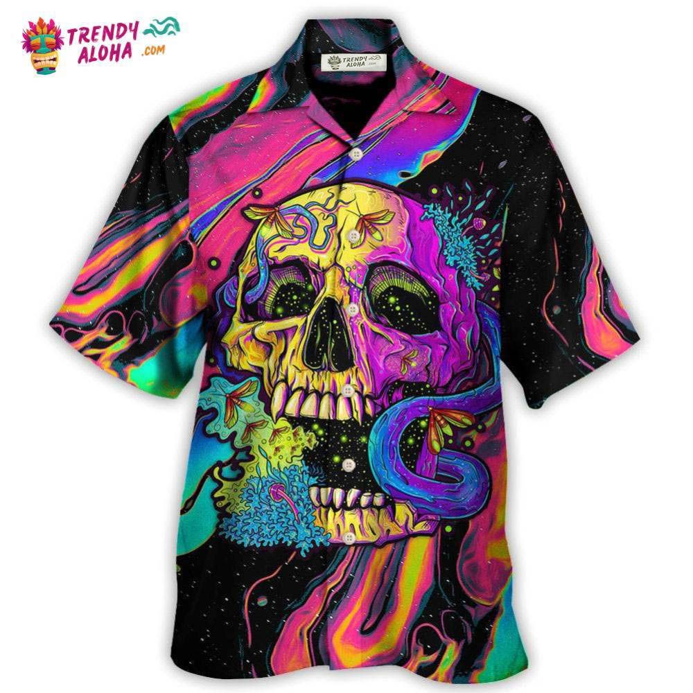 Skull And Moth Night Butterfly Neon Style Hawaiian Shirt – Trendy Aloha