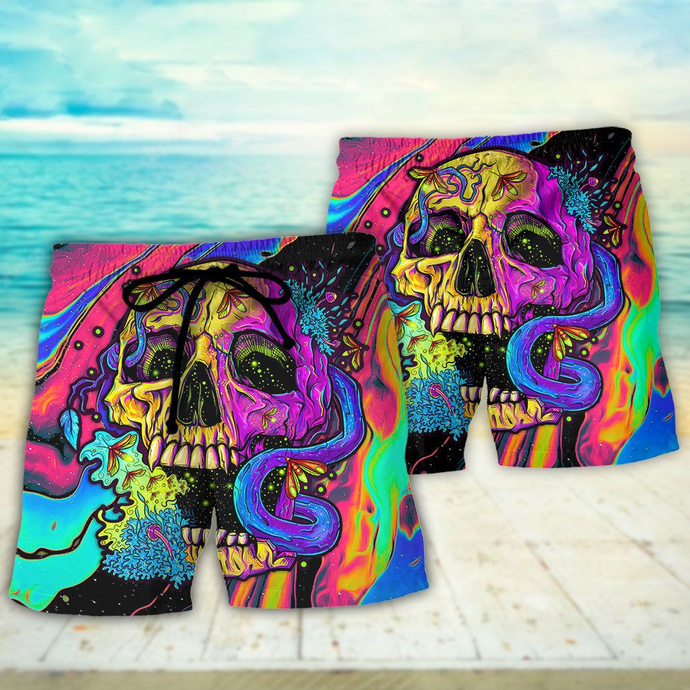 Skull And Moth Night Butterfly Neon Style Trendy Aloha Hawaiian Beach Shorts