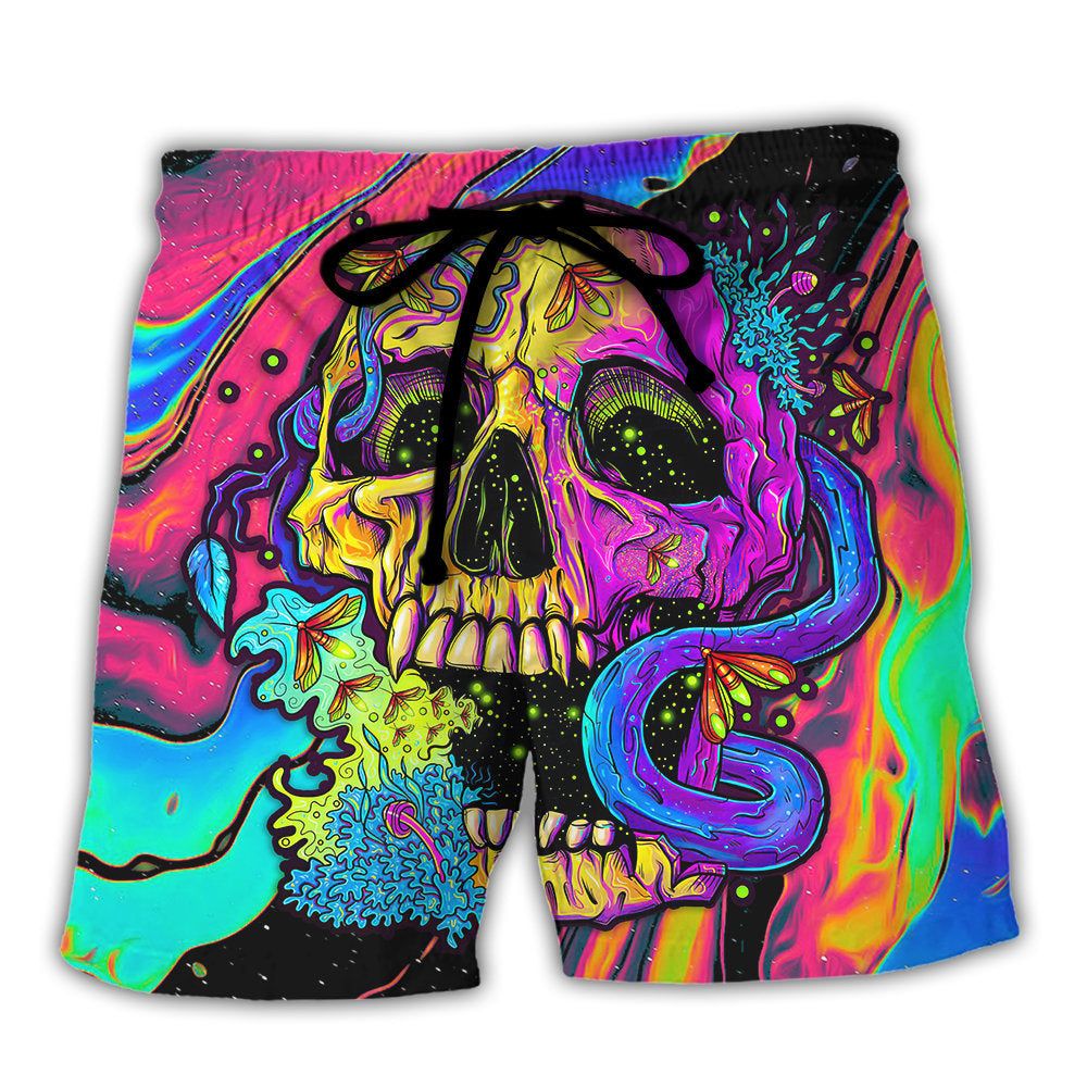 Skull And Moth Night Butterfly Neon Style Trendy Aloha Hawaiian Beach Shorts Skull And Moth Night Butterfly Neon Style Trendy Aloha Hawaiian Beach Shorts