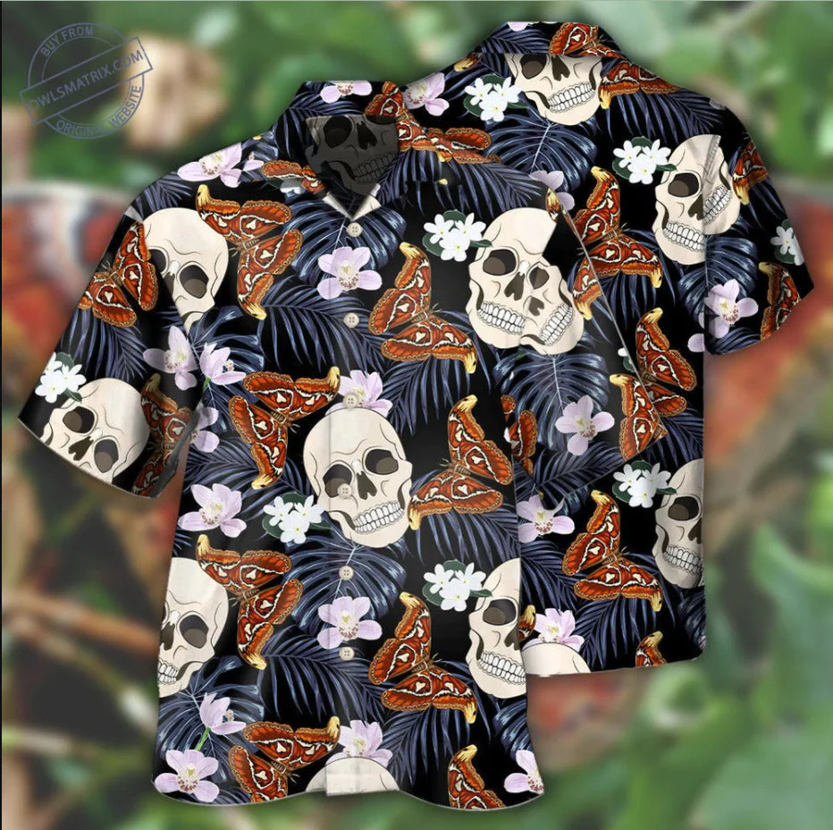 Skull And Moths Tropical Style Hawaiian 3D Hawaii Shirt, Skull 3D Hawaii Shirt For Men, Women Skull And Moths Tropical Style Hawaiian 3D Hawaii Shirt, Skull 3D Hawaii Shirt For Men, Women