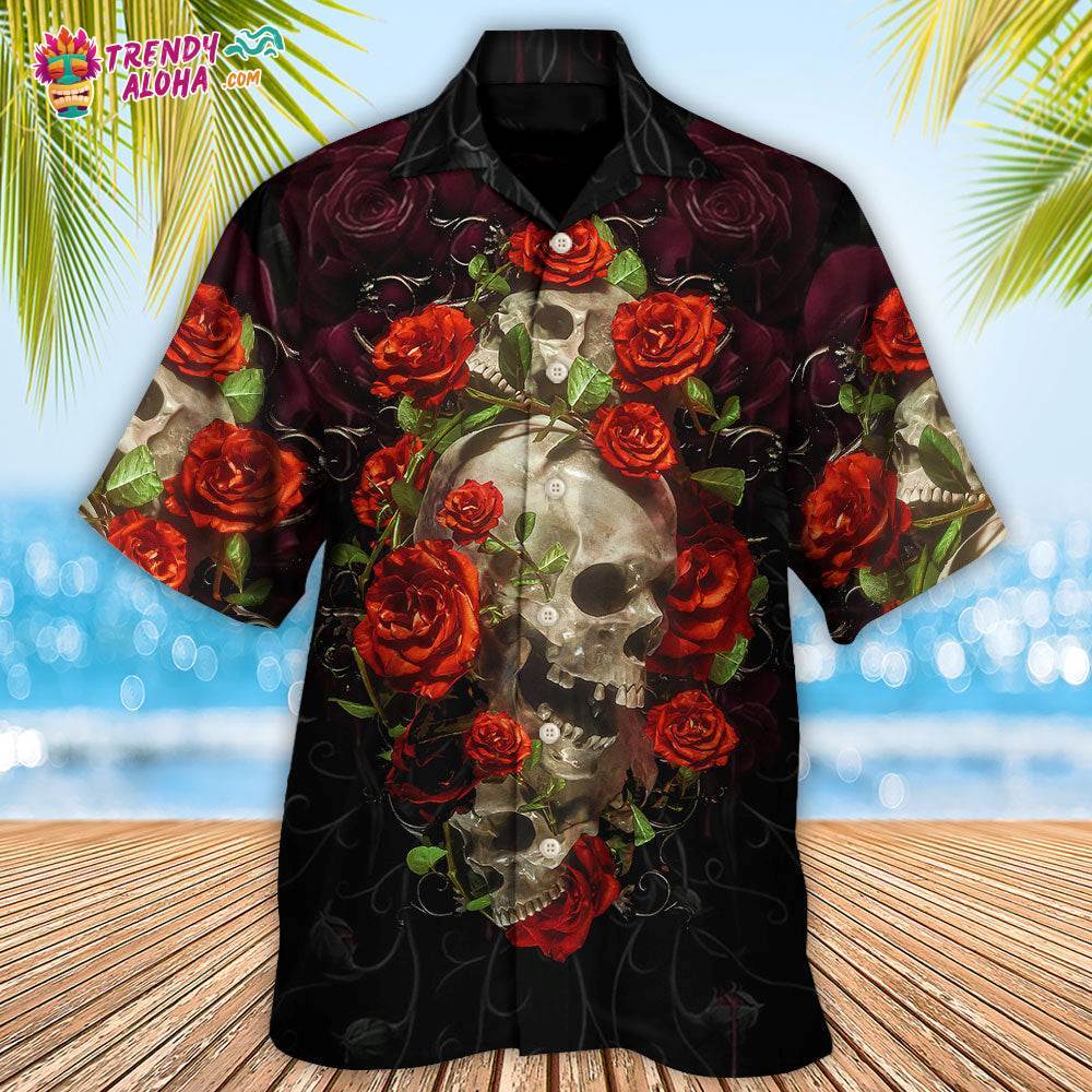 Skull And Roses Art Hawaiian Shirt – Trendy Aloha