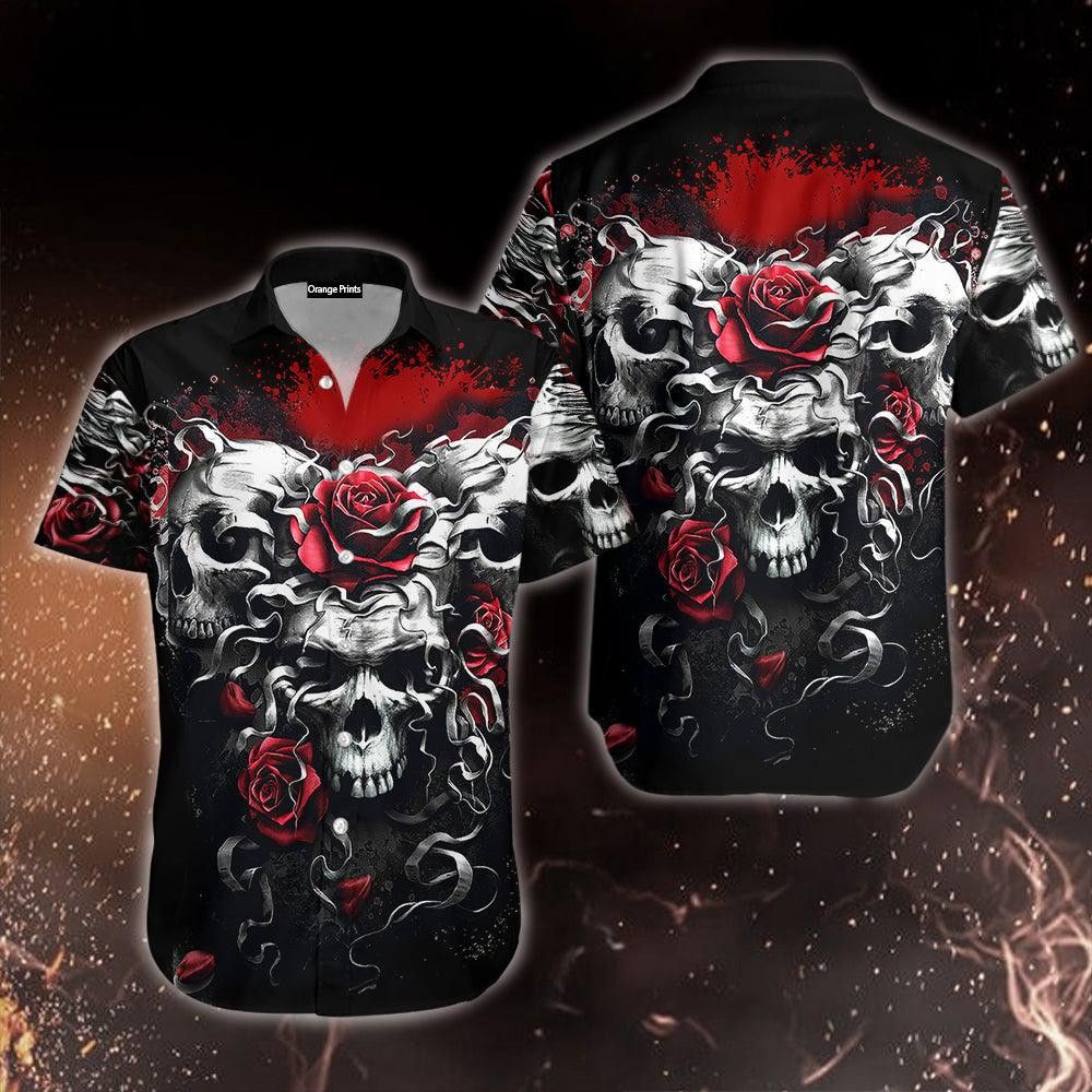 Skull And Roses Red Trendy Hawaiian Shirt For
