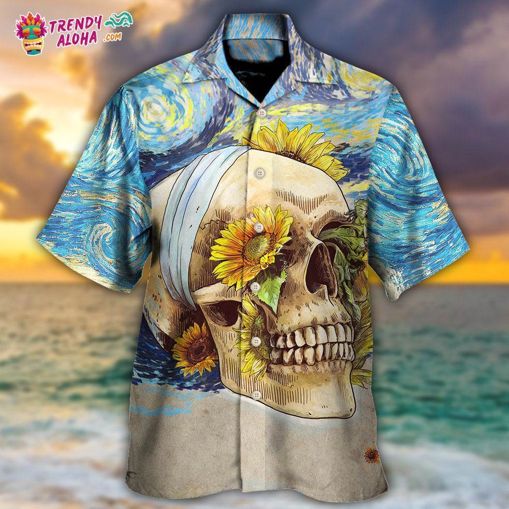Skull And Sunflower Vintage Amazing Starry Night Hawaiian Shirt – Trendy Aloha