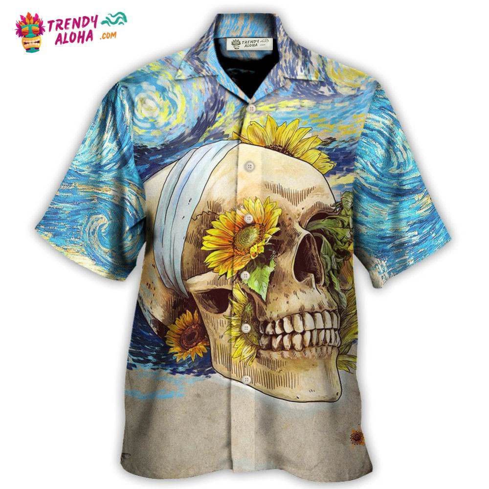 Skull And Sunflower Vintage Amazing Starry Night Hawaiian Shirt – Trendy Aloha