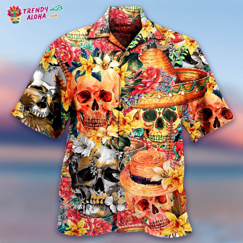 Skull Beautiful And Flowers Hawaiian Shirt – Trendy Aloha