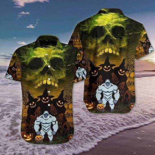 Skull Bigfoot Halloween Trendy Hawaiian Shirt, Unisex Print Aloha Short Sleeve Casual Shirt Skull Bigfoot Halloween Trendy Hawaiian Shirt, Unisex Print Aloha Short Sleeve Casual Shirt