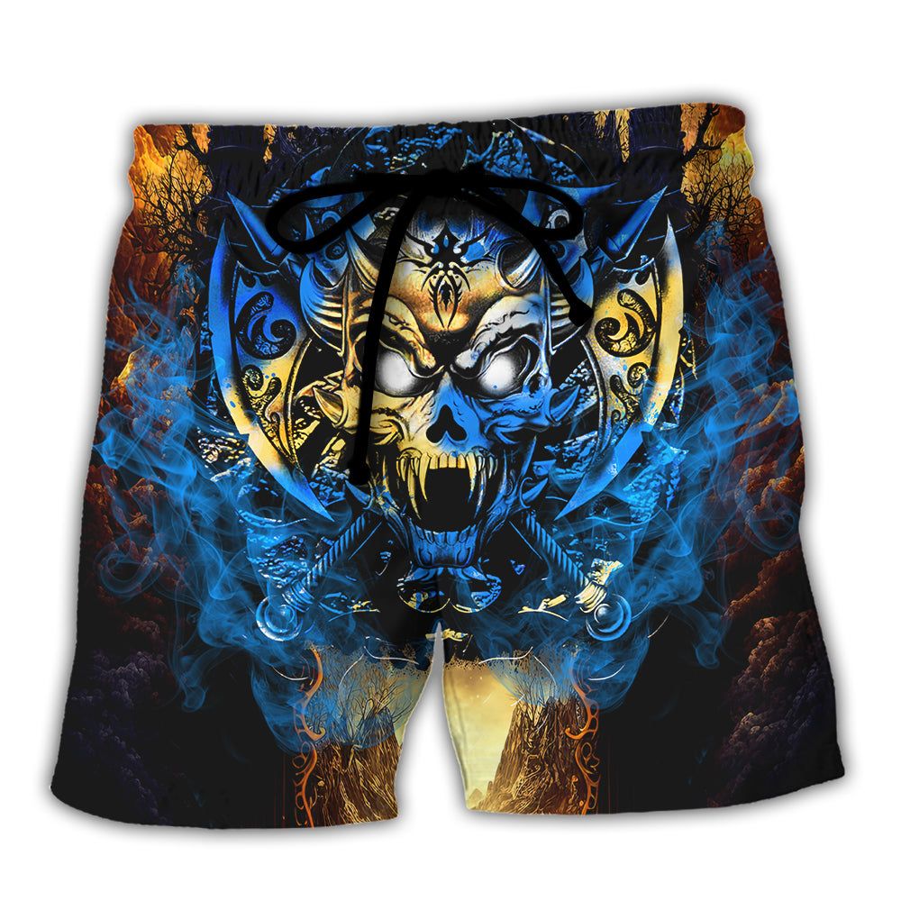 Skull Blue Fire My Give A Fuck Is Broken But My Go Fuck Yourself Is Fully Functional Trendy Aloha Hawaiian Beach Shorts