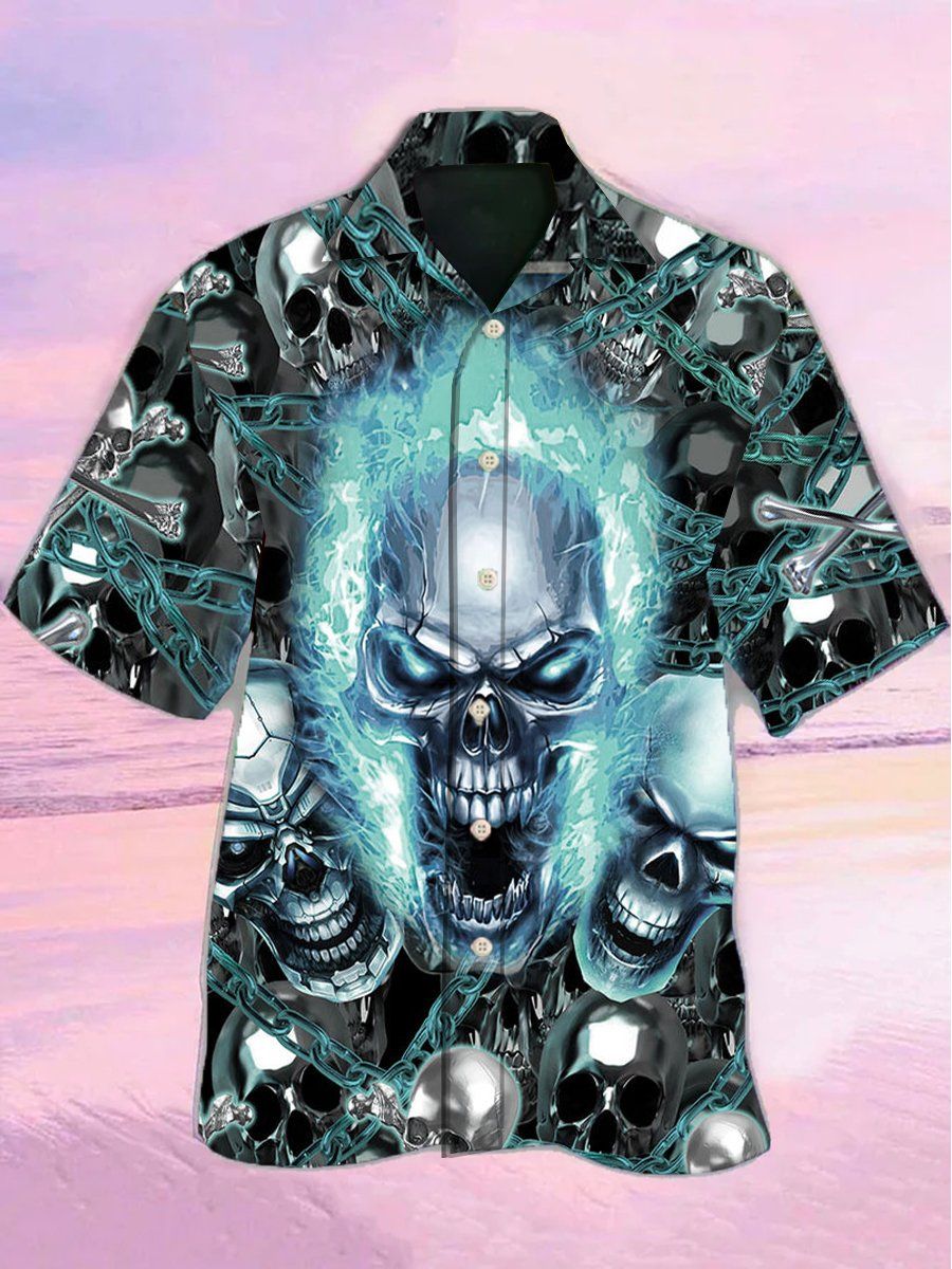 Skull Blue Flame Screaming Hawaiian Shirt Skull Blue Flame Screaming Hawaiian Shirt