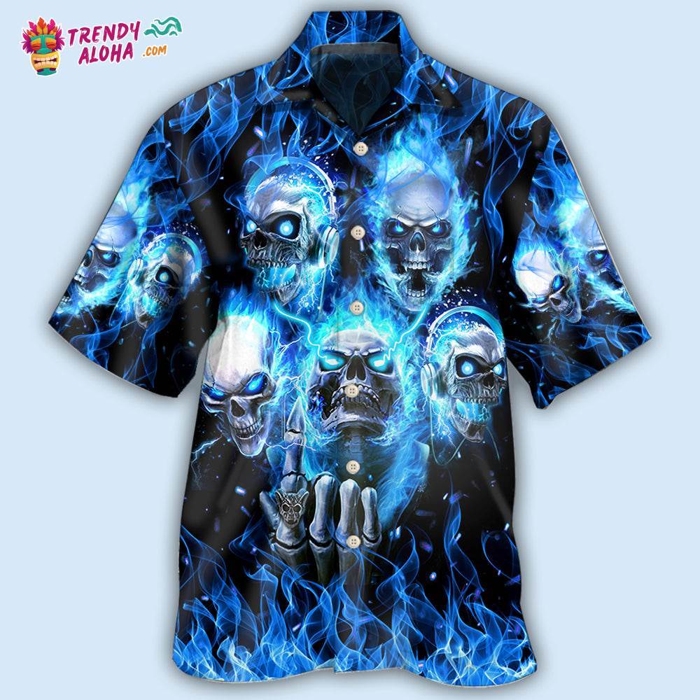 Skull Blue Skull Angry Style Hawaiian Shirt – Trendy Aloha
