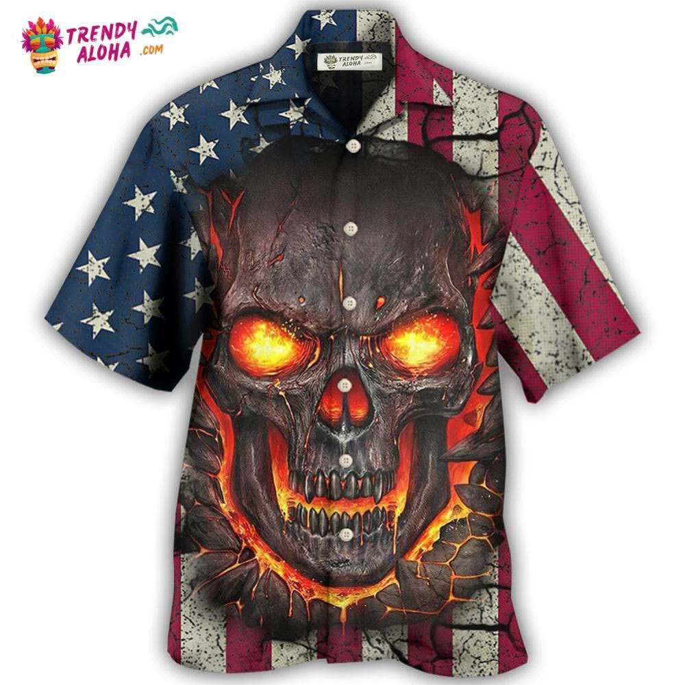 Skull Burning Angry American Flag Vintage Hawaiian Shirt – Trendy Aloha