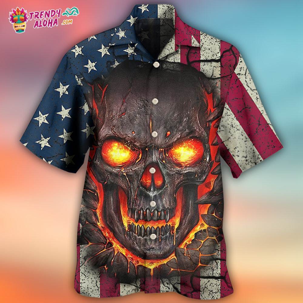 Skull Burning Angry American Flag Vintage Hawaiian Shirt – Trendy Aloha