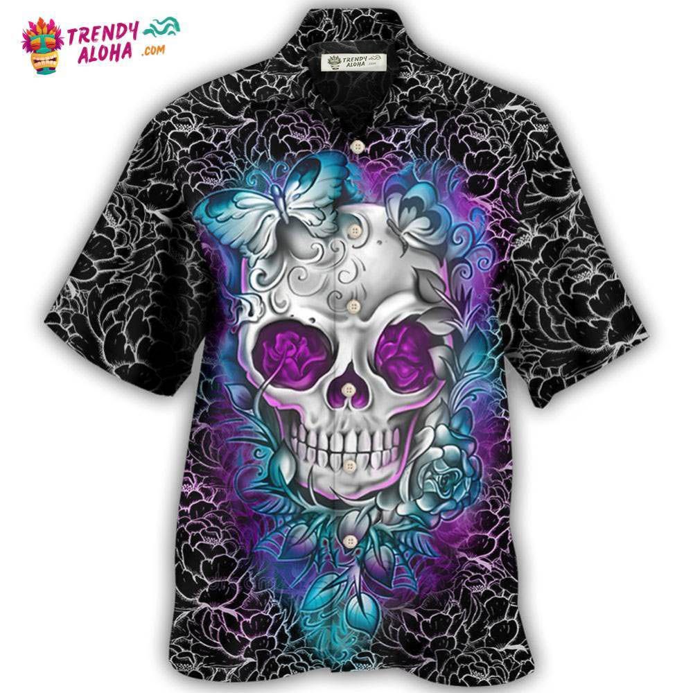 Skull Butterfly Lighting Flower Pattern Hawaiian Shirt – Trendy Aloha