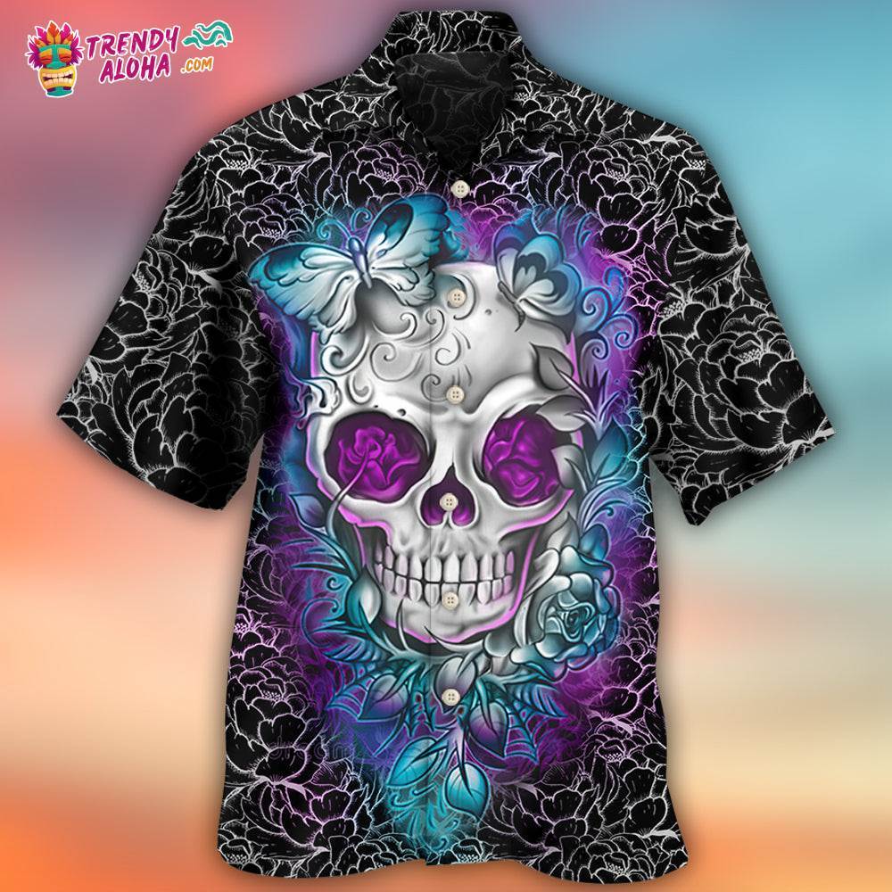 Skull Butterfly Lighting Flower Pattern Hawaiian Shirt – Trendy Aloha