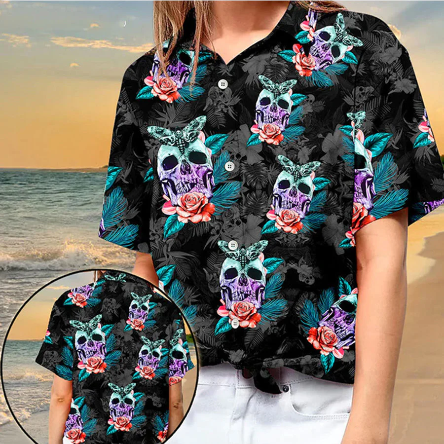 Skull Butterfly Tropical Aloha Trendy Hawaiian Shirts, Skull Trendy Hawaiian Shirt For Skull Lovers, Hawaii Shirt Men