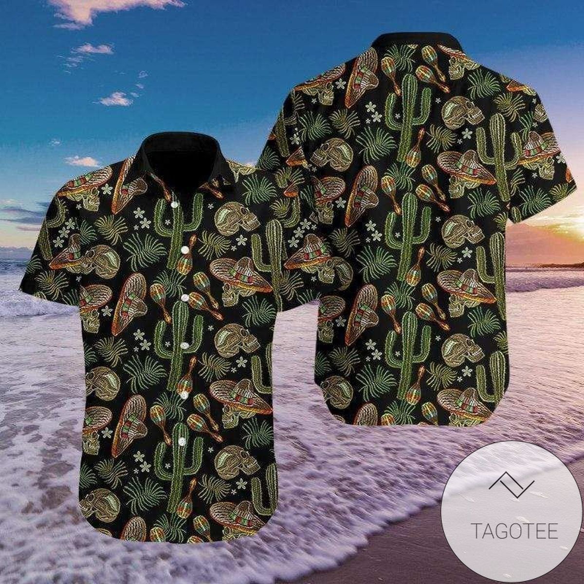 Skull Cactus Embroidery Design Hawaiian Shirt Elegance Tropical Style
