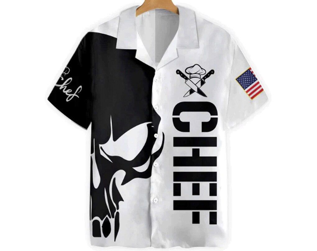 Skull Chef Trendy Hawaiian Shirt, Gift For Chef, Gifts For Bachelor Party, Best Gifts For Men, Short Sleeve Shirts, Hawaiian Set Gift, Family Shirt