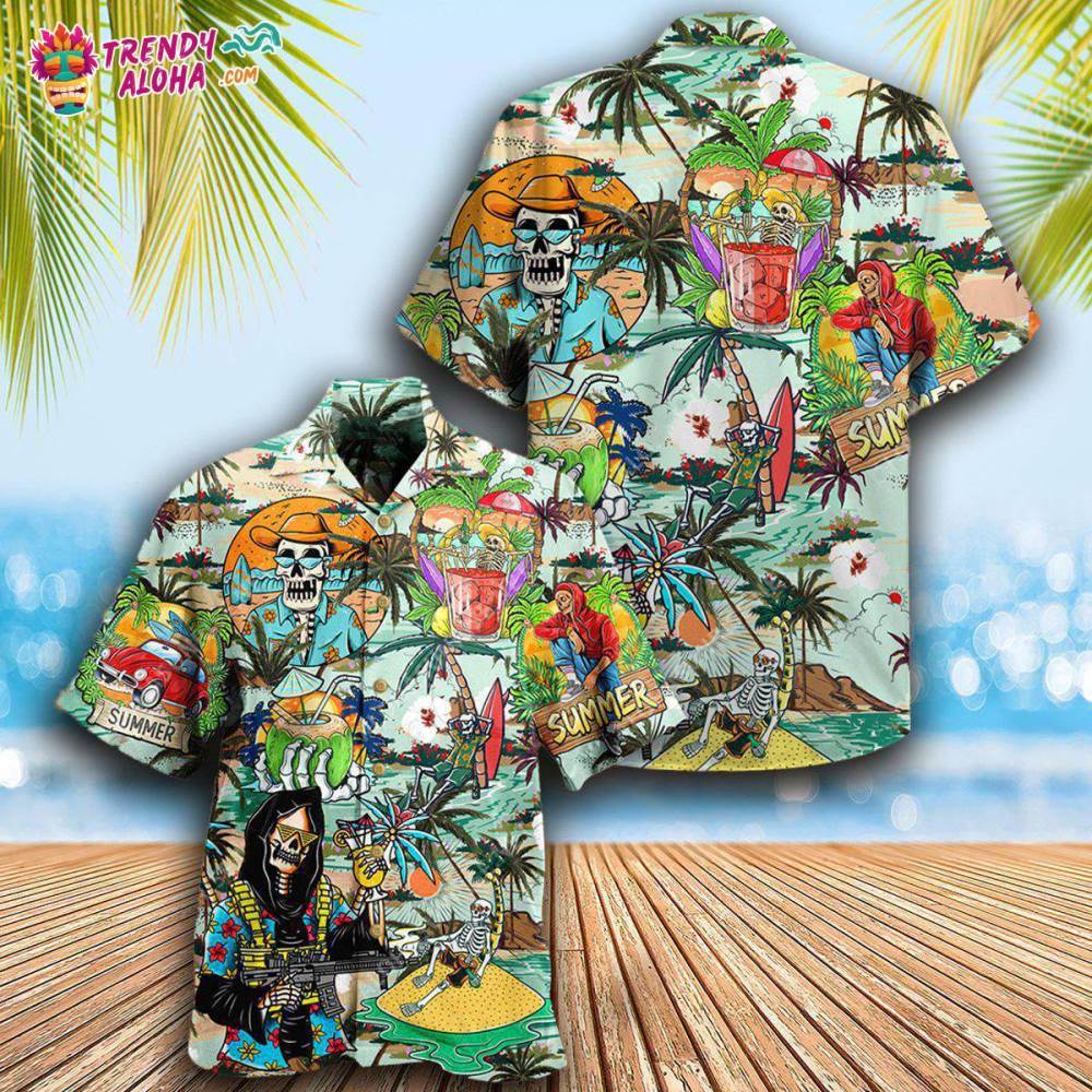 Skull Chill Out Summer Beach Hawaiian Shirt – Trendy Aloha