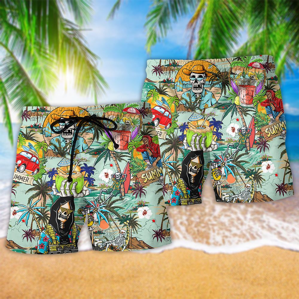 Skull Chill Out Summer Beach Tropical Trendy Aloha Hawaiian Beach Shorts