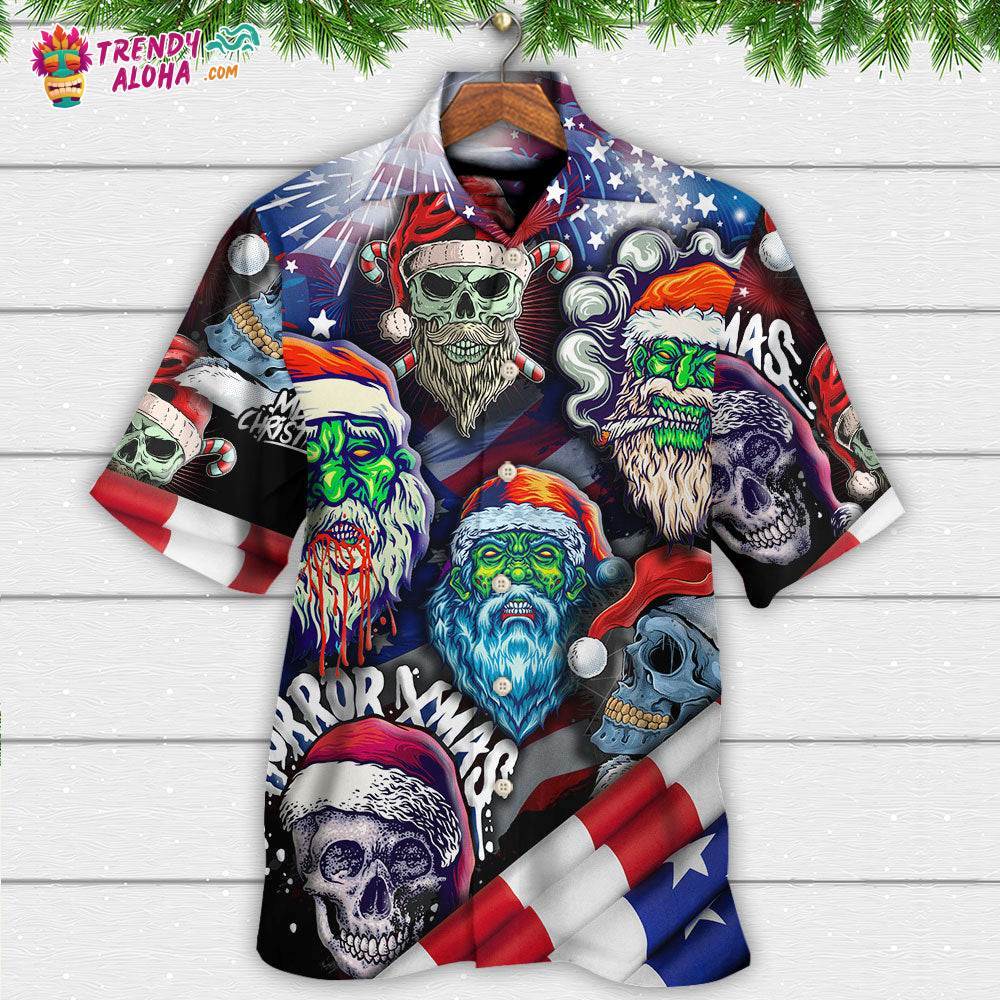 Skull Christmas Us Flag Skeleton Art Hawaiian Shirt – Trendy Aloha