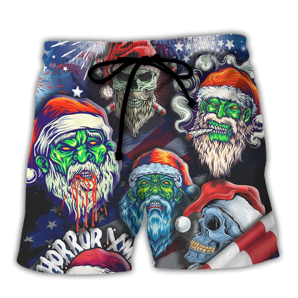 Skull Christmas Us Flag Skeleton Art Trendy Aloha Hawaiian Beach Shorts