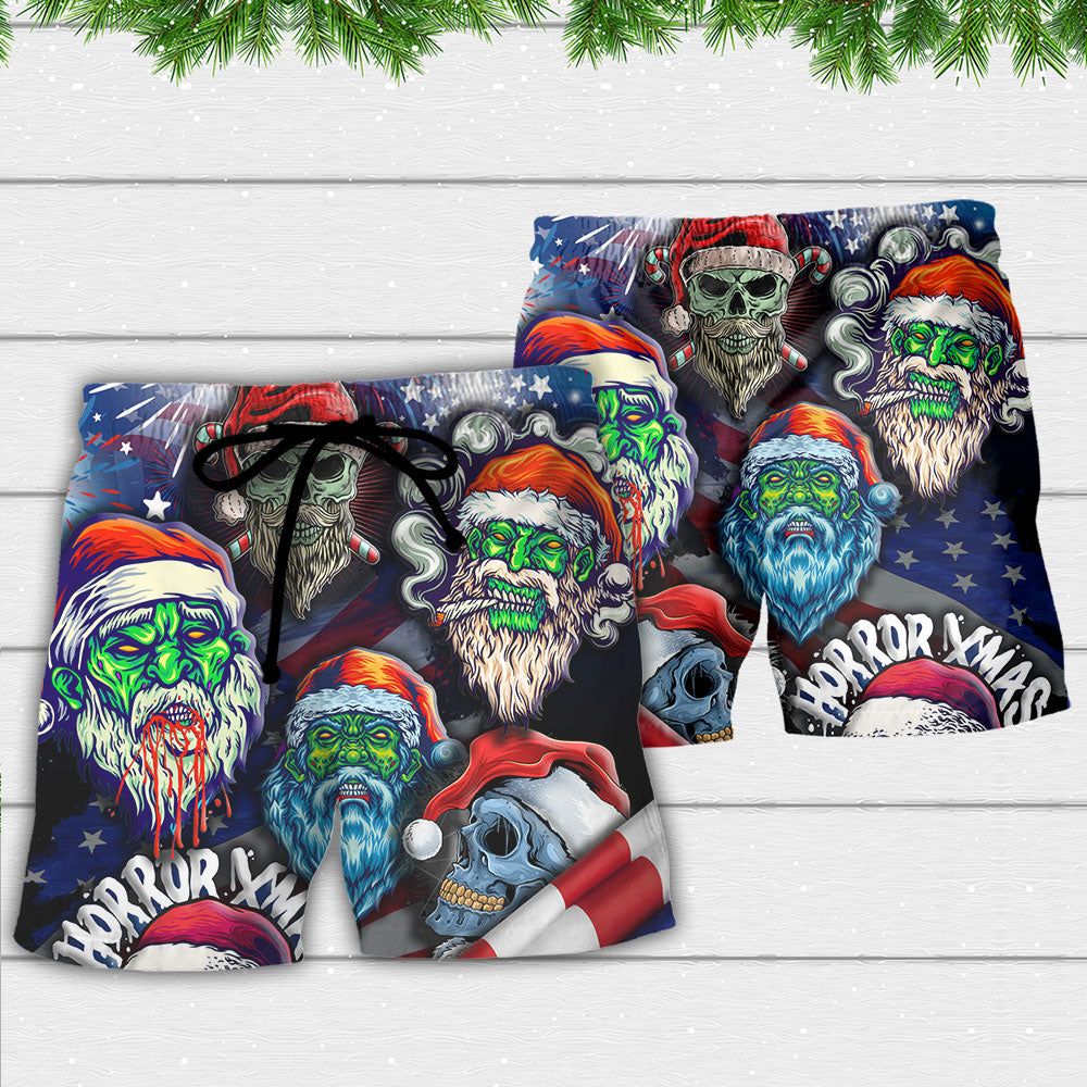 Skull Christmas Us Flag Skeleton Art Trendy Aloha Hawaiian Beach Shorts