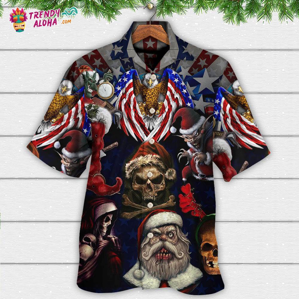 Skull Christmas Usa Eagle Flag Skeleton Art Hawaiian Shirt – Trendy Aloha