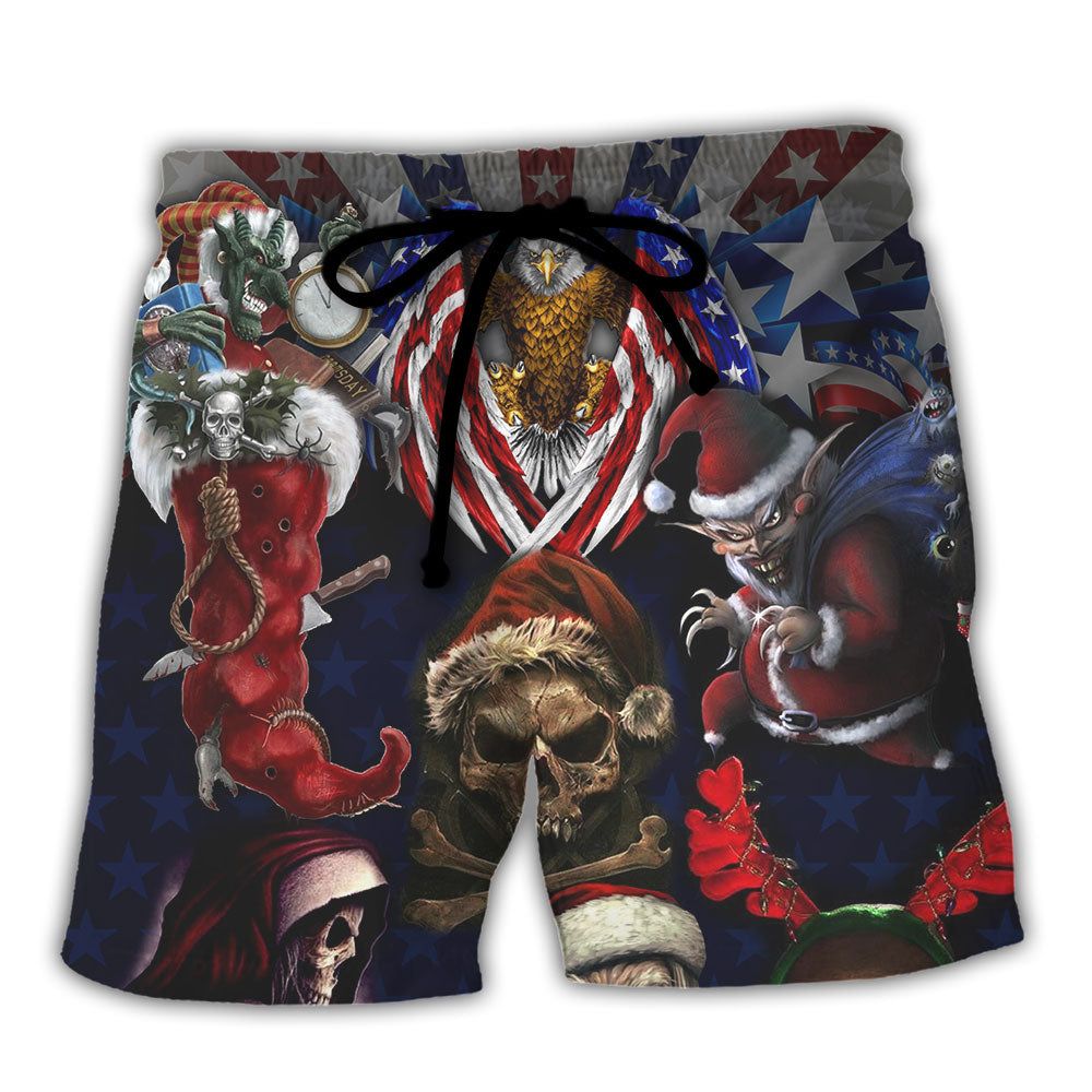 Skull Christmas Usa Eagle Flag Skeleton Art Trendy Aloha Hawaiian Beach Shorts