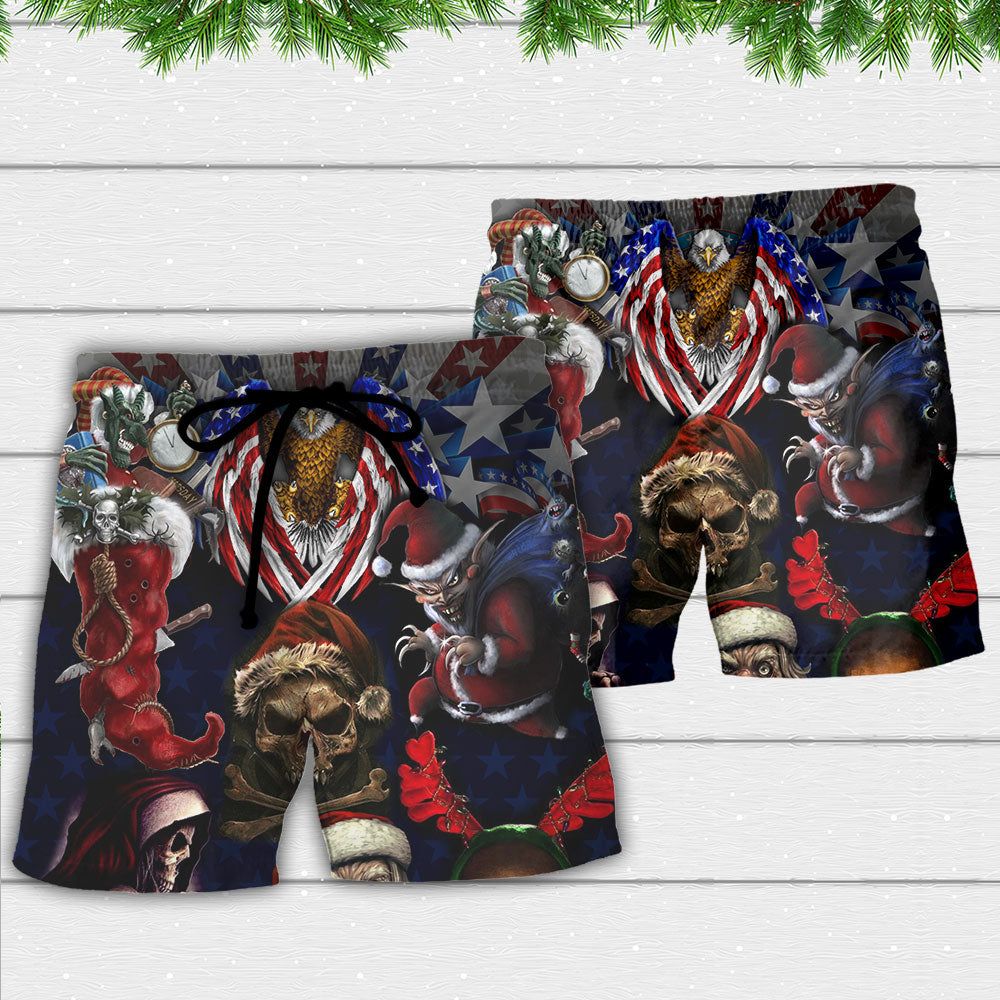 Skull Christmas Usa Eagle Flag Skeleton Art Trendy Aloha Hawaiian Beach Shorts
