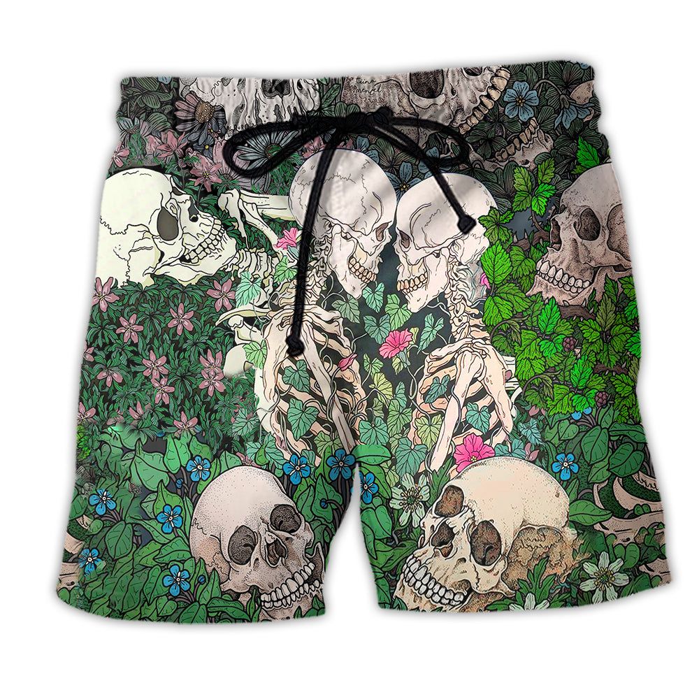 Skull Couple Kiss Floral Trendy Aloha Hawaiian Beach Shorts Skull Couple Kiss Floral Trendy Aloha Hawaiian Beach Shorts