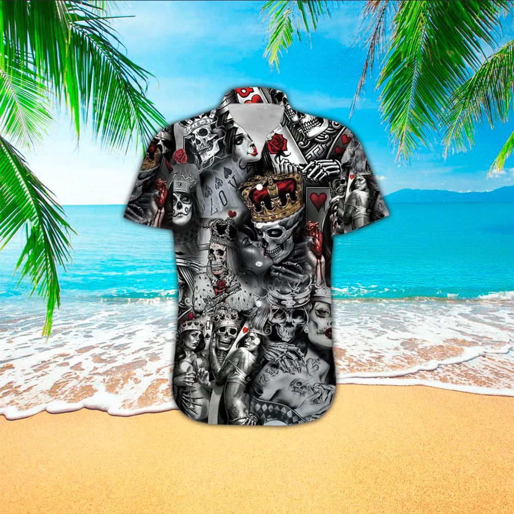 Skull Couple, Skull King And Quen Trendy Hawaiian Shirt, Gift For Skull Lovers, Trendy Hawaiian Shirt For Men, Women, Adult