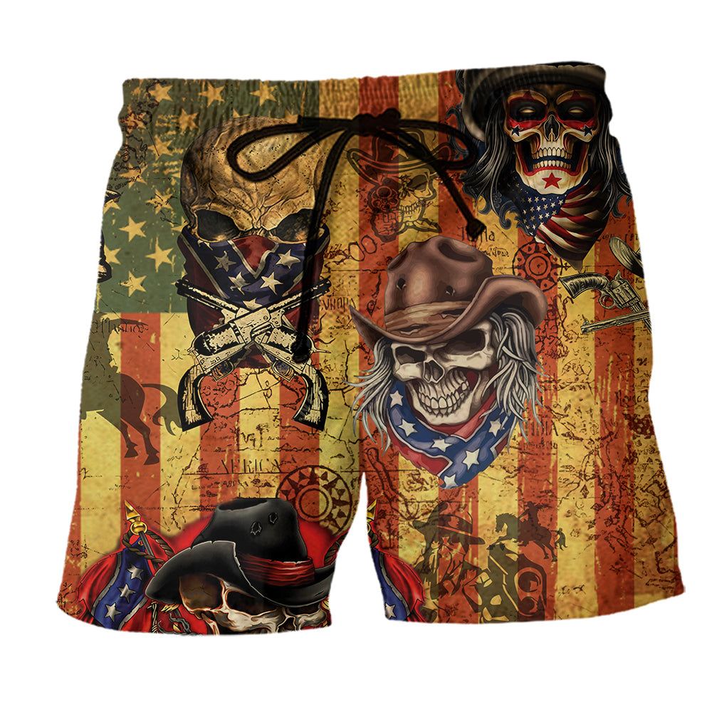 Skull Cowboy America Style Trendy Aloha Hawaiian Beach Shorts Skull Cowboy America Style Trendy Aloha Hawaiian Beach Shorts