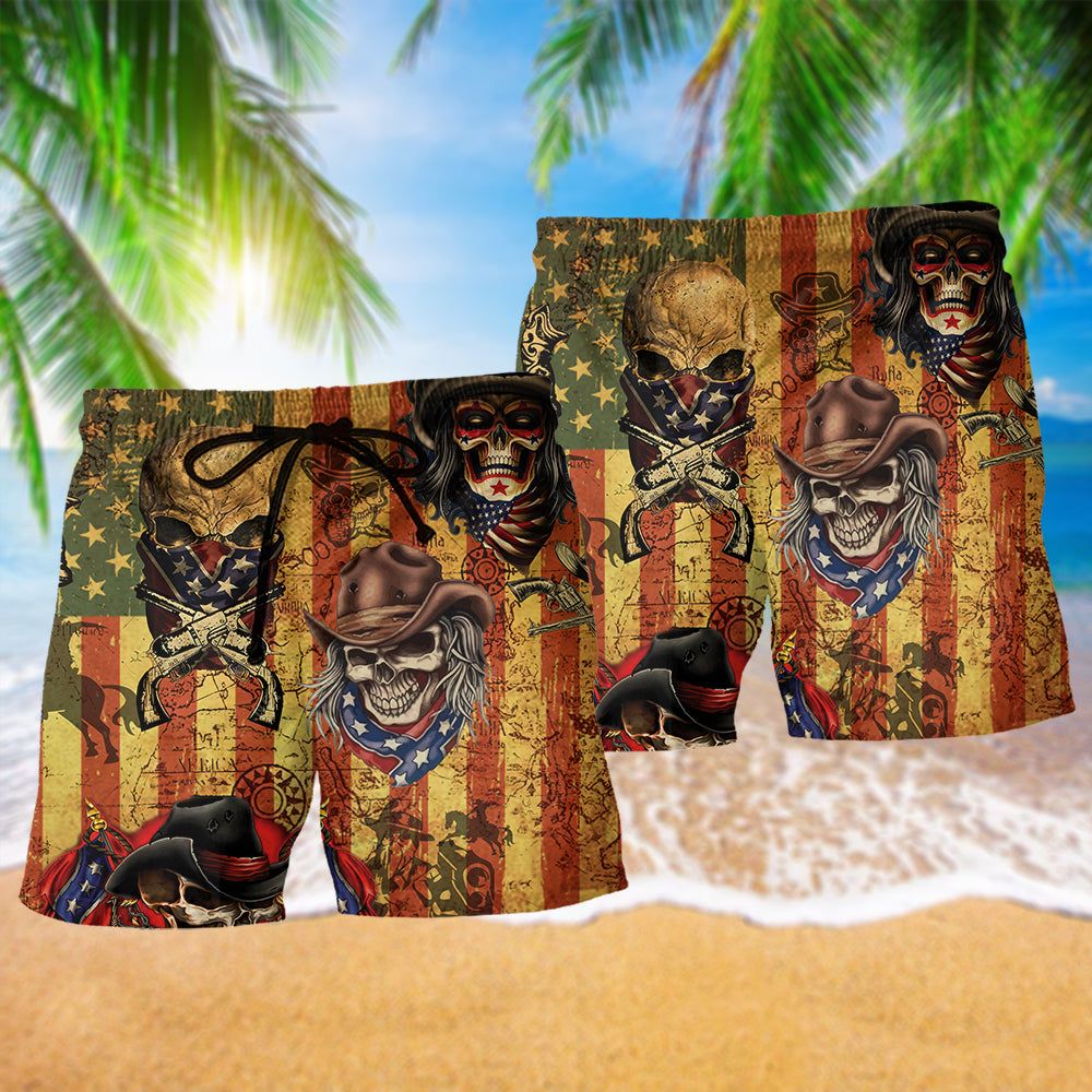 Skull Cowboy America Style Trendy Aloha Hawaiian Beach Shorts
