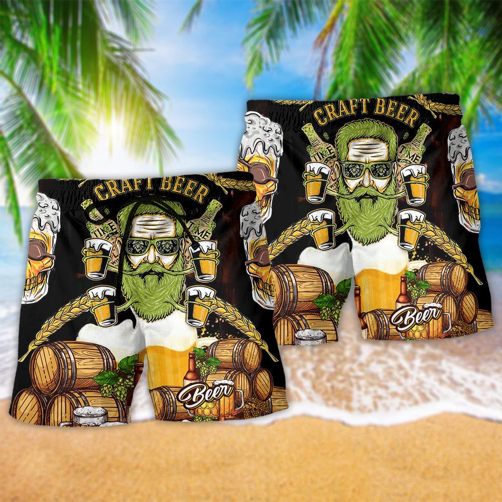 Skull Craft Beer So Cool Trendy Aloha Hawaiian Beach Shorts