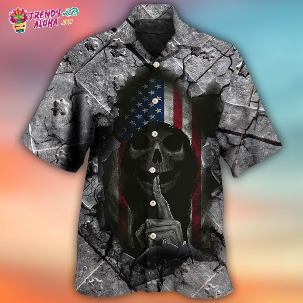 Skull Dark American Flag Strong Wrought Iron Hawaiian Shirt – Trendy Aloha