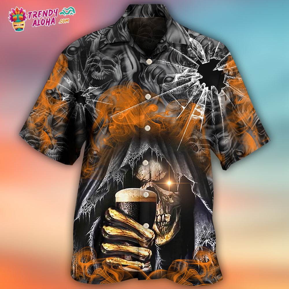 Skull Dark Drinking Orange Smoke Lighting Hawaiian Shirt – Trendy Aloha