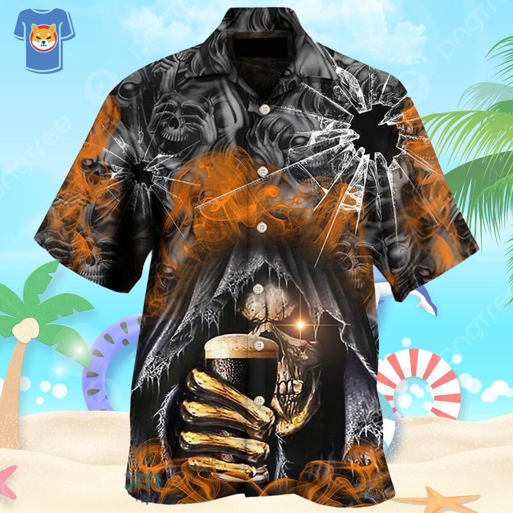 Skull Dark Drinking Orange Smoke Lighting Hawaiian Shirt For Men And Women