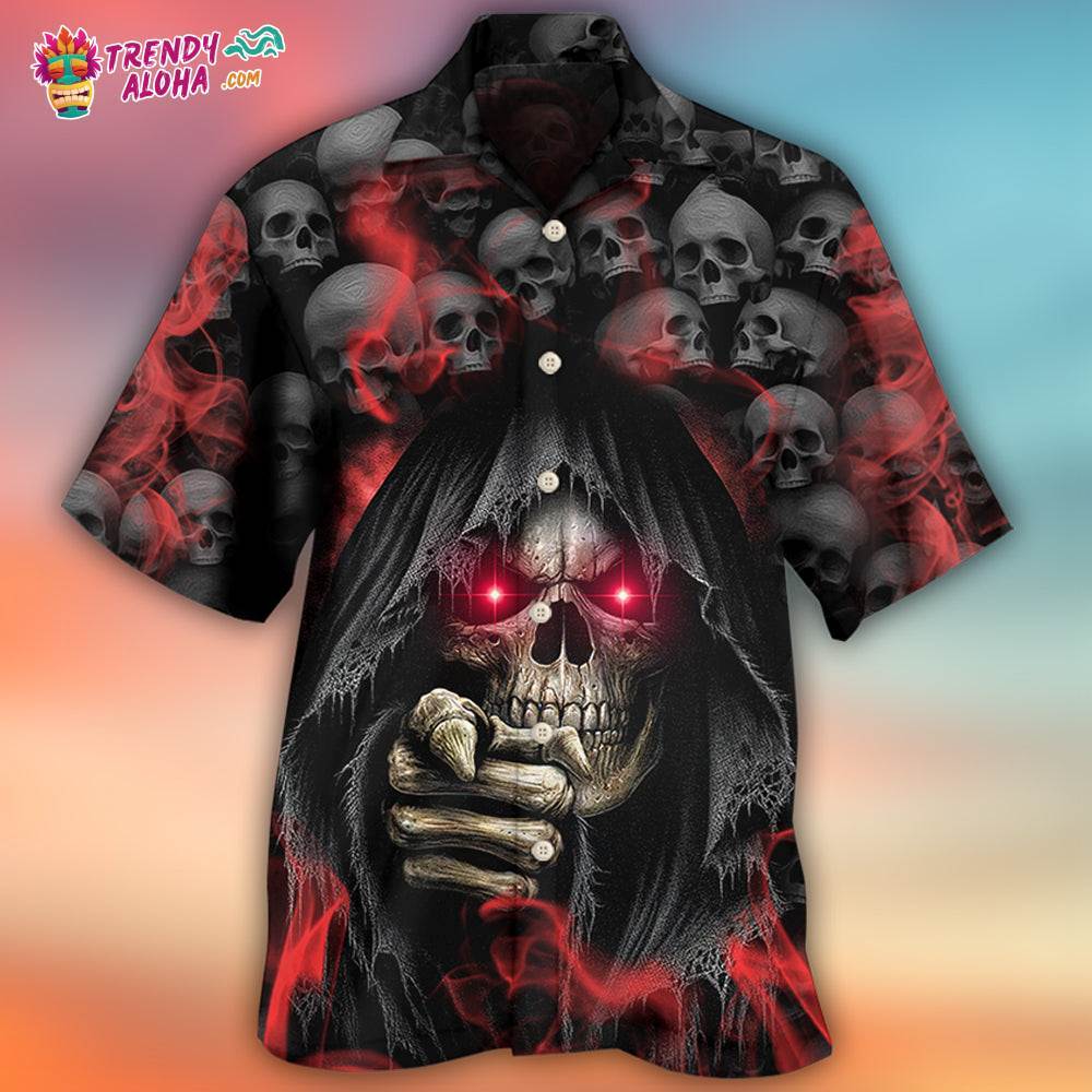 Skull Dark Red Smoke Lighting Hawaiian Shirt – Trendy Aloha