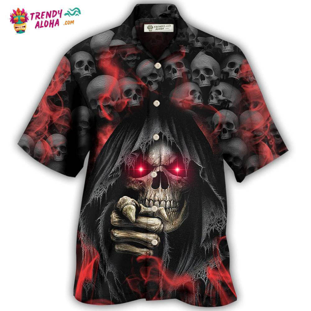 Skull Dark Red Smoke Lighting Hawaiian Shirt – Trendy Aloha