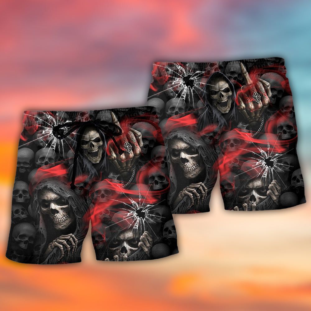 Skull Dark Red Smoke Trendy Aloha Hawaiian Beach Shorts