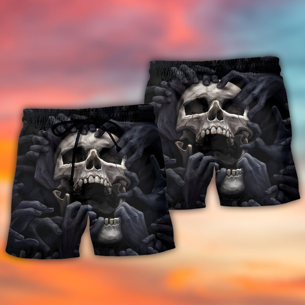 Skull Dark Screaming Hell’s Hand Trendy Aloha Hawaiian Beach Shorts