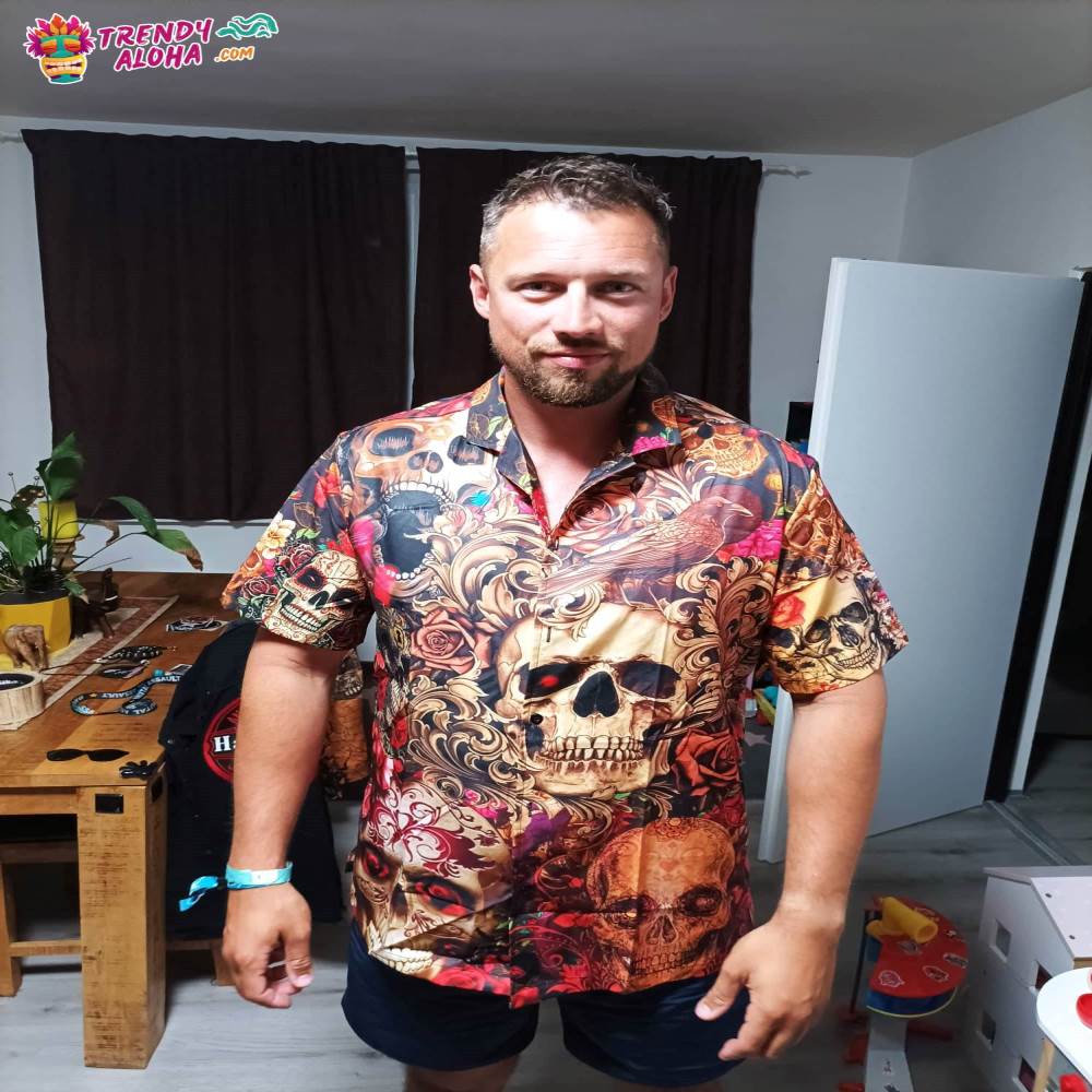 Skull Day Of The Dead Floral Hawaiian Shirt – Trendy Aloha