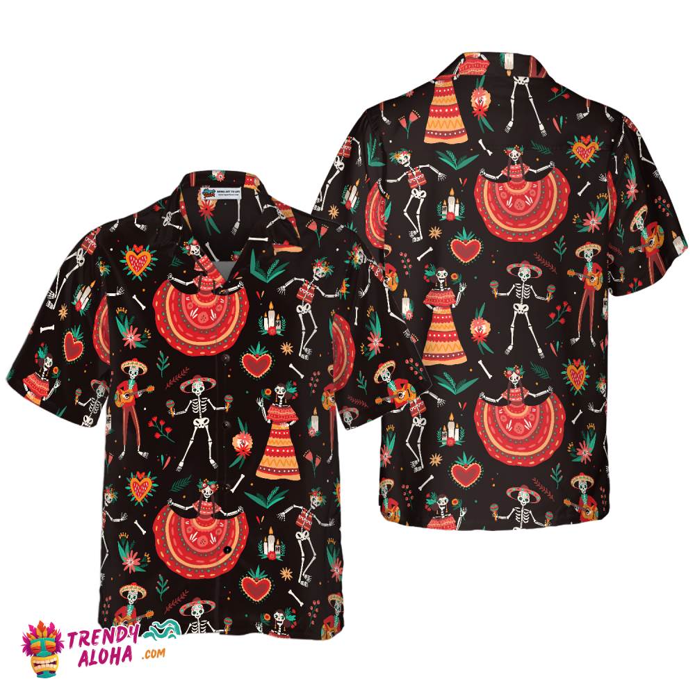 Skull Day Of The Dead Flower Hawaiian Shirt Skull Day Of The Dead Flower Hawaiian Shirt