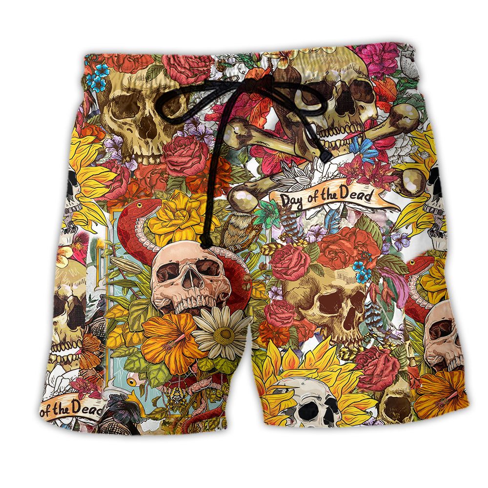 Skull Day Of The Dead Flower Skull Trendy Aloha Hawaiian Beach Shorts Skull Day Of The Dead Flower Skull Trendy Aloha Hawaiian Beach Shorts