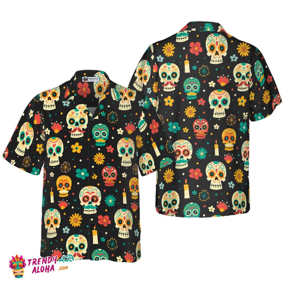 Skull Day Of The Dead Pattern Flower Hawaiian Shirt Skull Day Of The Dead Pattern Flower Hawaiian Shirt