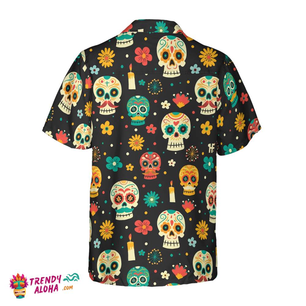 Skull Day Of The Dead Pattern Flower Hawaiian Shirt