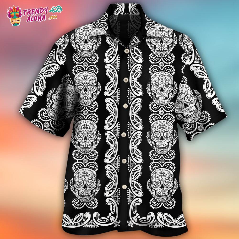 Skull Diamond Pattern Black And White Hawaiian Shirt – Trendy Aloha